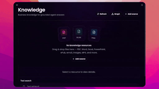 Eva knowledge base with options to add and search sources